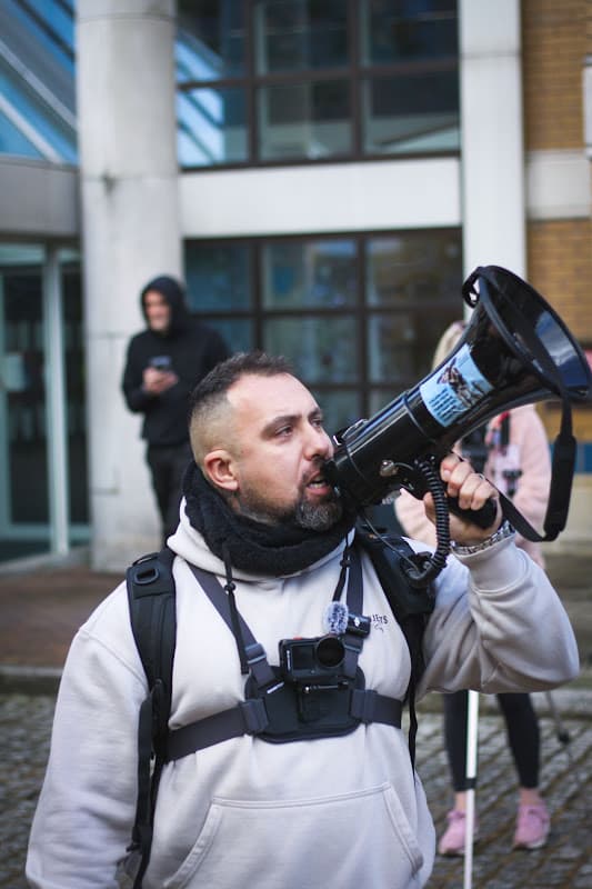 Activist on megaphone at RSPCA Demo