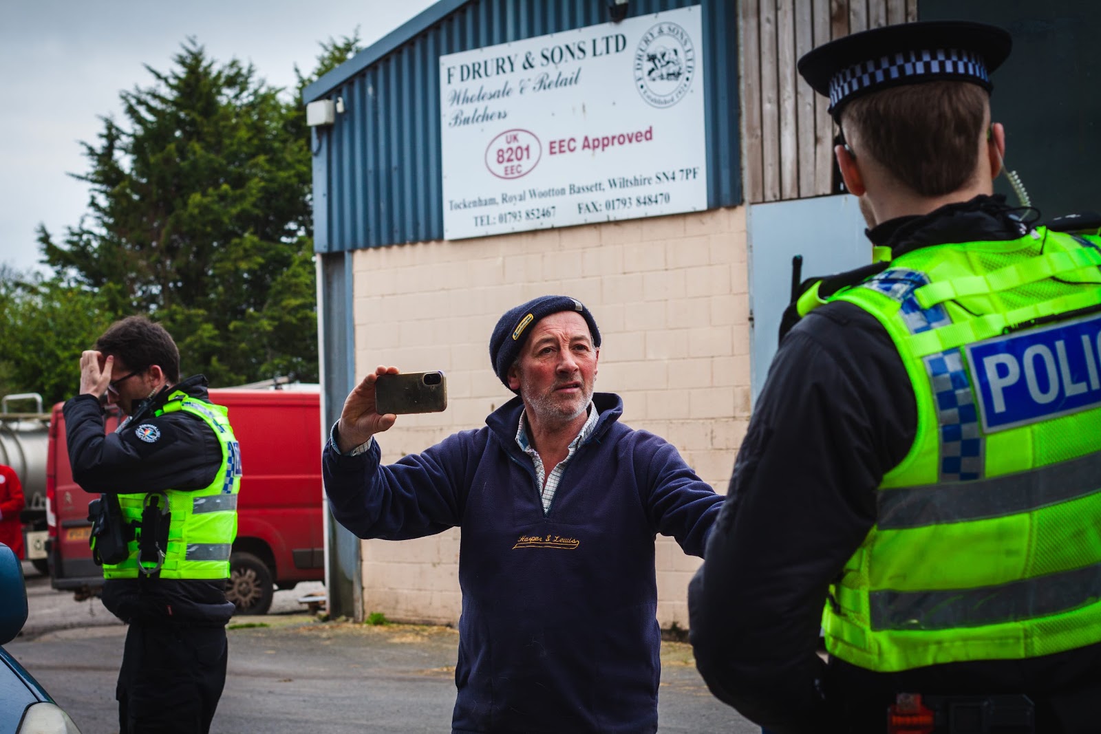Police and animal transport truck driver